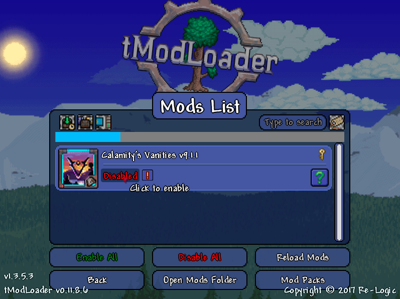 Mods Listから有効化