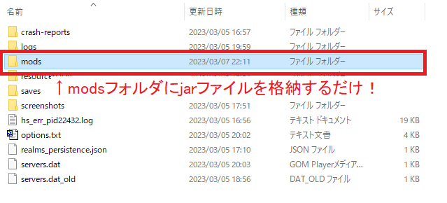 modsフォルダに格納すればクライアントのModは反映される