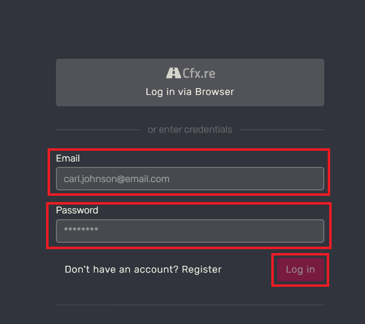 Cfxアカウントでログイン①