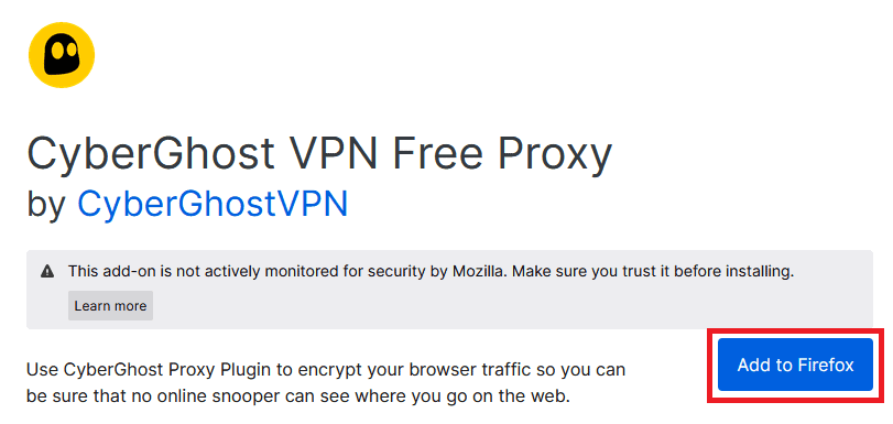 CyberGhostのFirefox用拡張機能