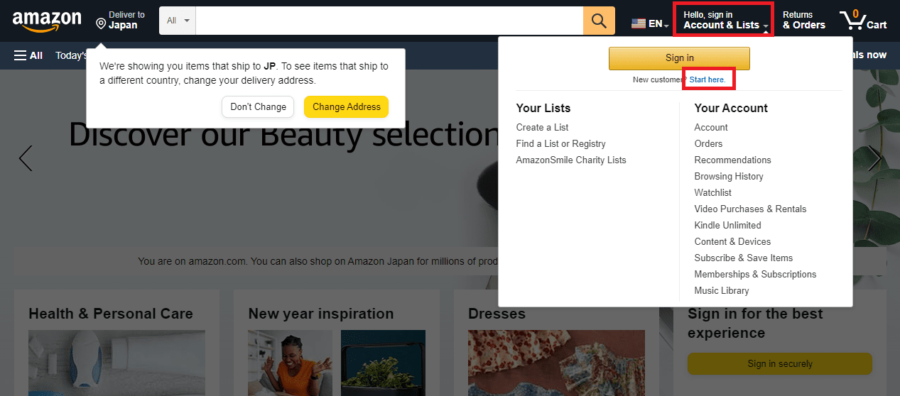 アメリカのAmazonでアカウントを登録する