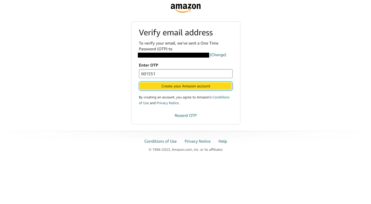 Amazonから届いた確認コードを入力