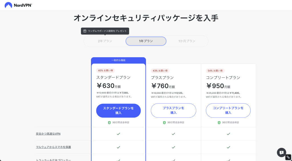 NordVPNのスタンダードプラン