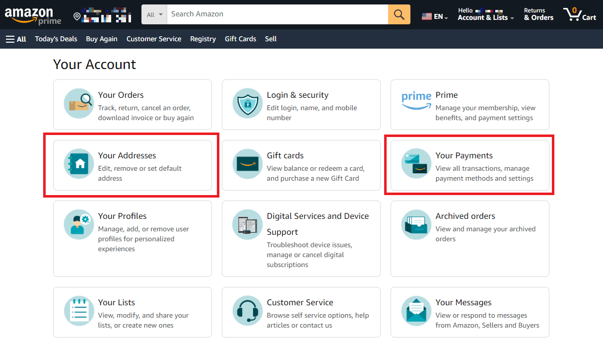 Amazonで住所情報と支払い情報を削除する