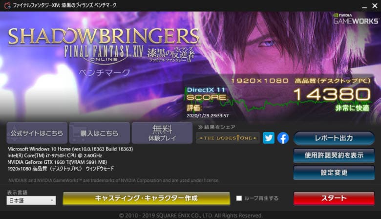 レノボLegion Y540(17)のFF14のスコア