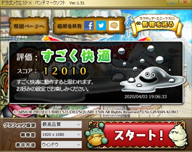 GALLERIA GCR1650GF7のドラクエXのスコア