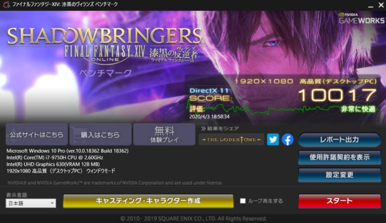 GALLERIA GCR1650GF7のFF14のスコア
