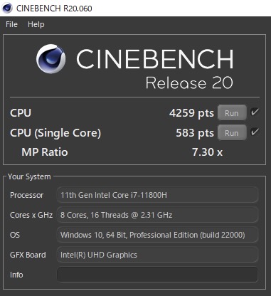 mouse K7のCINEBENCH R20スコア