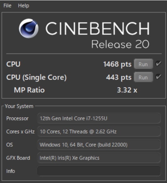 ExpertBook B9のCINEBENCH R20スコア