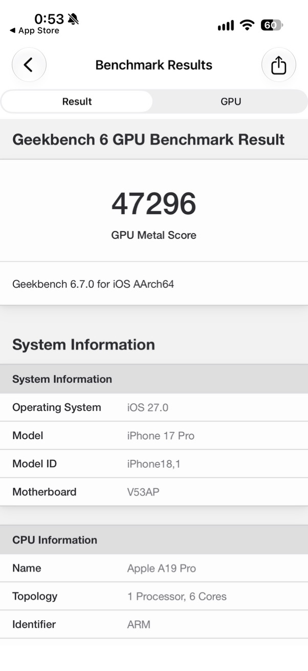 iPhone 17 ProのGeekbench 6 GPUスコア