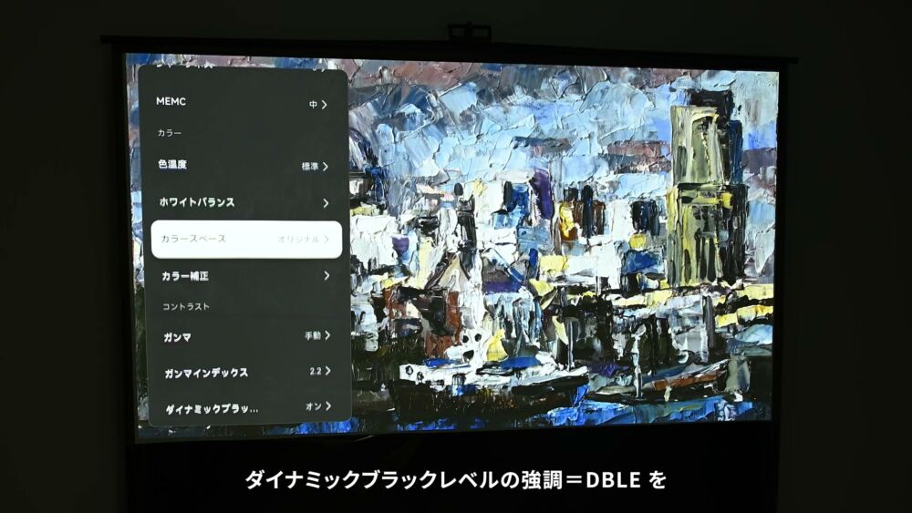 映像設定のプロフェッショナルな設定画面